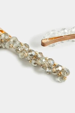 Yours Yours 2 Pack Gold Diamante Bead Hair Clips