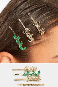 Yours Yours 4 Pack Gold 'santa Baby' Christmas Hairslide Set