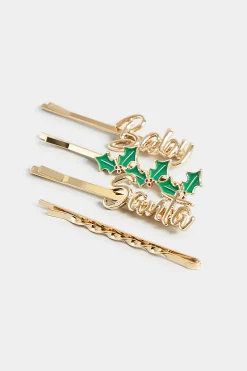 Yours Yours 4 Pack Gold 'santa Baby' Christmas Hairslide Set