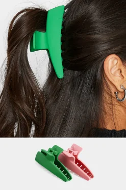 Yours Yours 2 Pack Green & Pink Hair Claw Clips