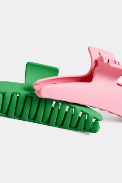 Yours Yours 2 Pack Green & Pink Hair Claw Clips