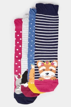Yours Yours 4 Pack Navy Blue Animal Print Stripe Ankle Socks