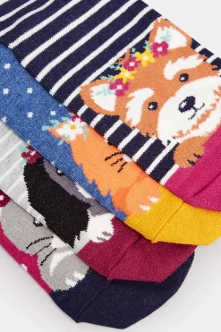 Yours Yours 4 Pack Navy Blue Animal Print Stripe Ankle Socks