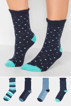 Yours Yours 4 Pack Navy Blue Spot Print Socks