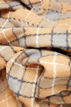 Yours Yours Beige Brown Check Print Tassel Scarf