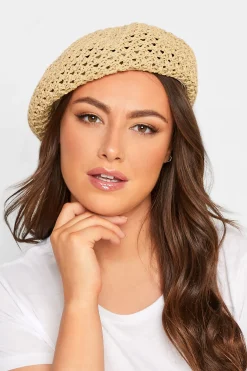 Yours Yours Beige Brown Straw Beret