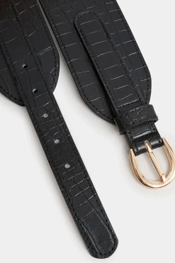 Yours Yours Black & Gold Croc Stretch Wide Belt
