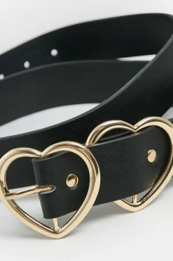 Yours Yours Black & Gold Double Heart Belt