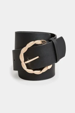 Yours Yours Black & Gold Rope Twist Wide Buckle Belt
