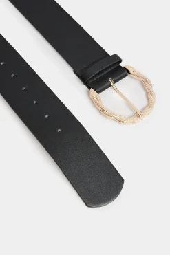 Yours Yours Black & Gold Rope Twist Wide Buckle Belt