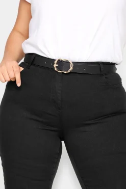 Yours Yours Black & Gold Twisted Buckle Belt