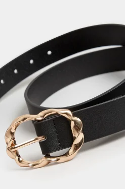 Yours Yours Black & Gold Twisted Buckle Belt