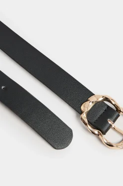 Yours Yours Black & Gold Twisted Buckle Belt