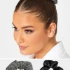 Yours Yours Black 2 Pack Diamante Satin Scrunchie Set