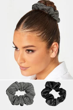 Yours Yours Black 2 Pack Diamante Satin Scrunchie Set