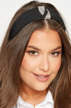 Yours Yours Black & Silver Diamante Knot Headband