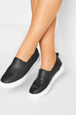 Yours Yours Black & Silver Hardware Slip-On Trainers In Extra Wide Eee Fit