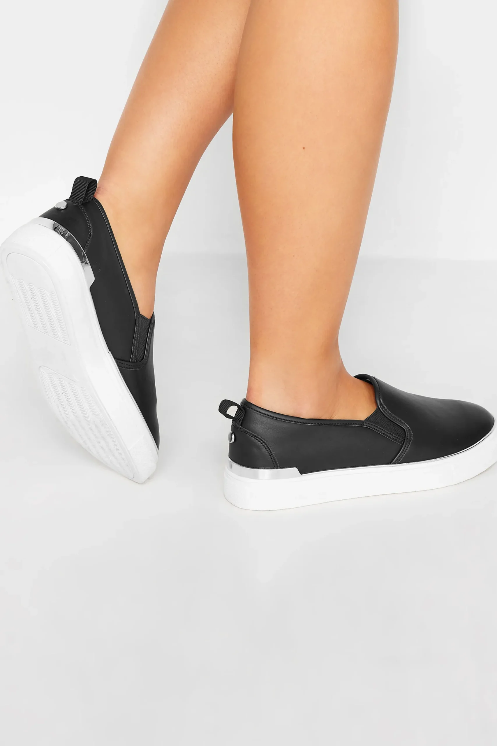 Yours Yours Black & Silver Hardware Slip-On Trainers In Extra Wide Eee Fit