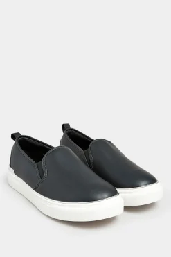Yours Yours Black & Silver Hardware Slip-On Trainers In Extra Wide Eee Fit
