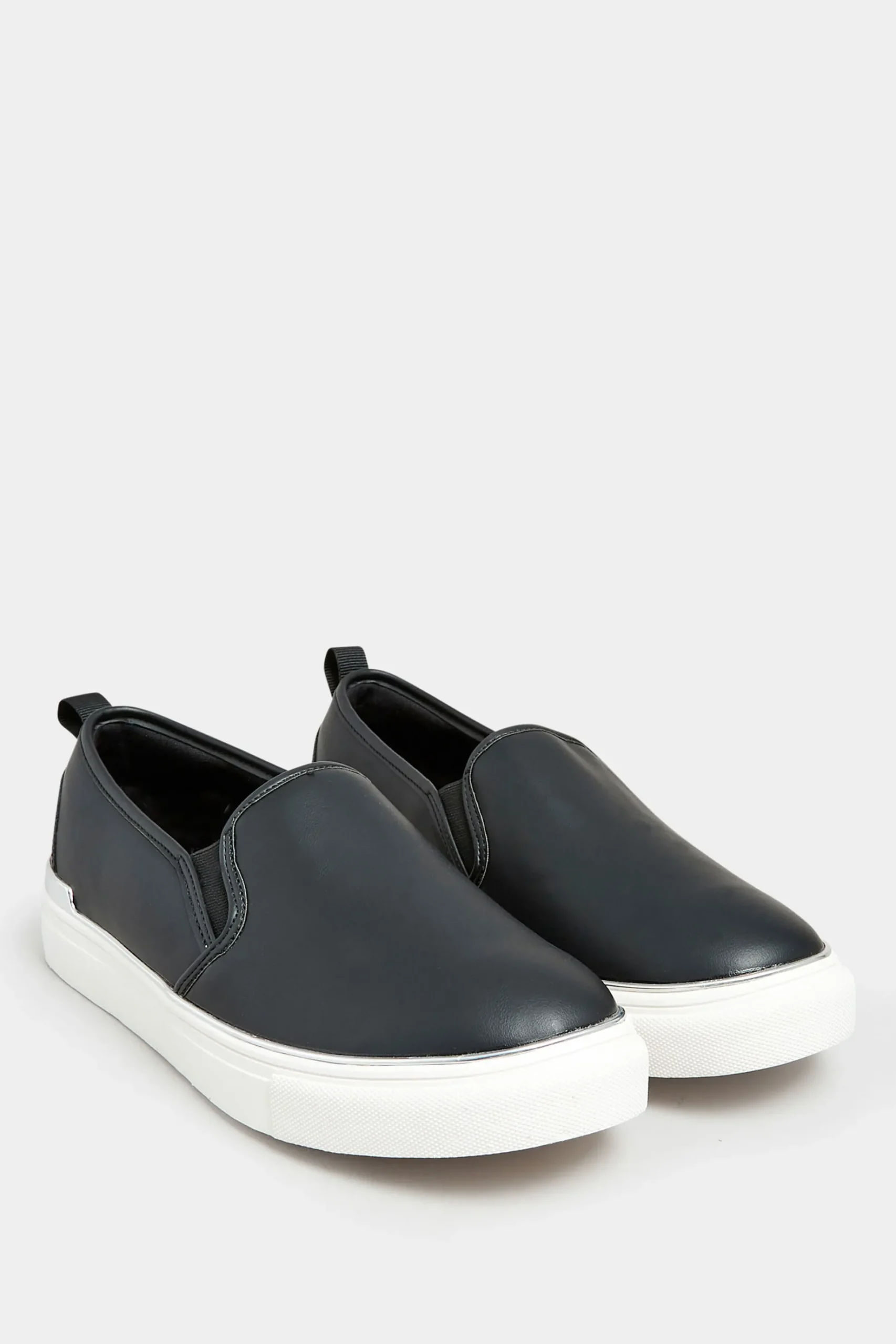 Yours Yours Black & Silver Hardware Slip-On Trainers In Extra Wide Eee Fit