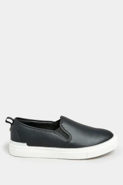 Yours Yours Black & Silver Hardware Slip-On Trainers In Extra Wide Eee Fit