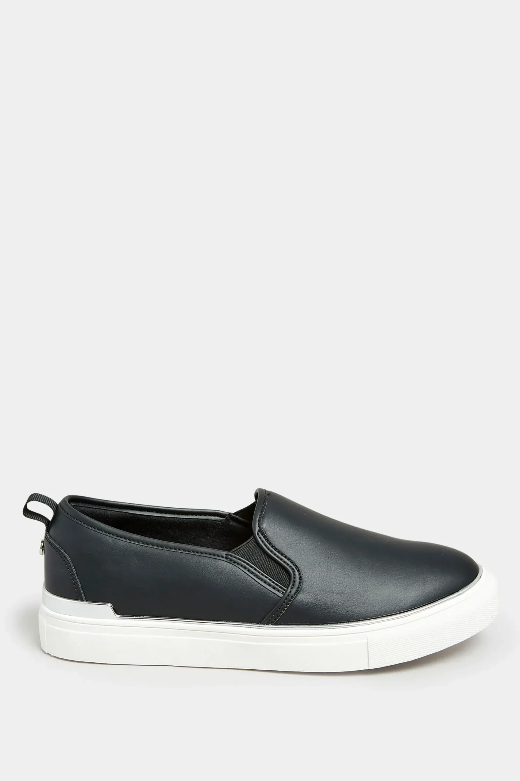 Yours Yours Black & Silver Hardware Slip-On Trainers In Extra Wide Eee Fit