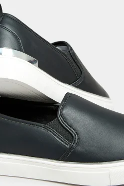 Yours Yours Black & Silver Hardware Slip-On Trainers In Extra Wide Eee Fit