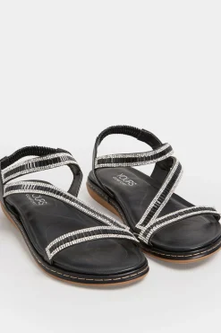Yours Yours Black & Silver Sequin Strappy Sandals In Wide E Fit & Extra Wide Eee Fit