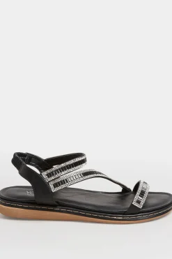 Yours Yours Black & Silver Sequin Strappy Sandals In Wide E Fit & Extra Wide Eee Fit