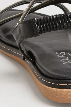 Yours Yours Black & Silver Sequin Strappy Sandals In Wide E Fit & Extra Wide Eee Fit