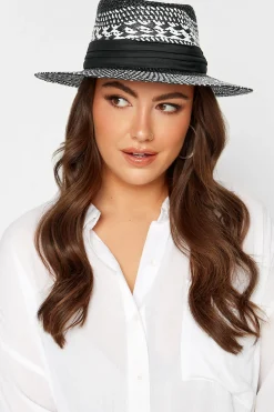 Yours Yours Black & White Contrast Straw Boater Hat