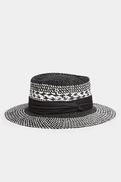 Yours Yours Black & White Contrast Straw Boater Hat