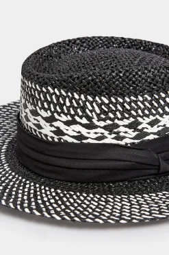 Yours Yours Black & White Contrast Straw Boater Hat