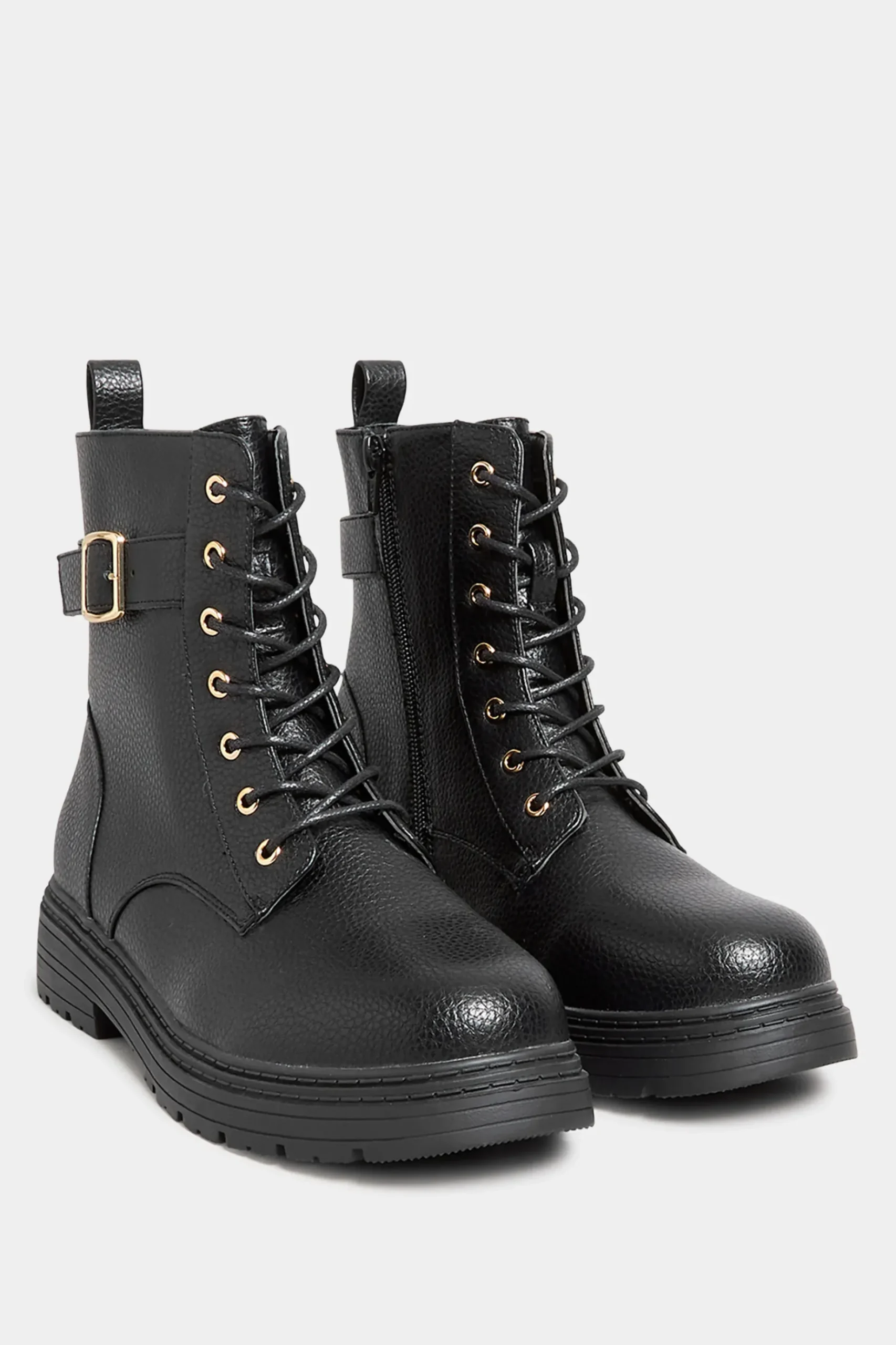 Yours Yours Black Buckle Lace Up Ankle Boots In Wide E Fit & Extra Wide Eee Fit
