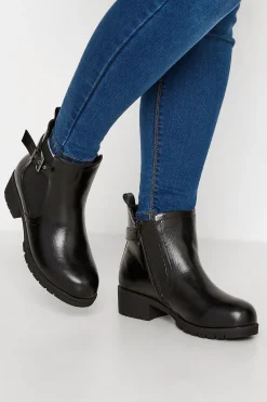 Yours Yours Black Buckle Ankle Boots In Wide E Fit & Extra Wide Eee Fit