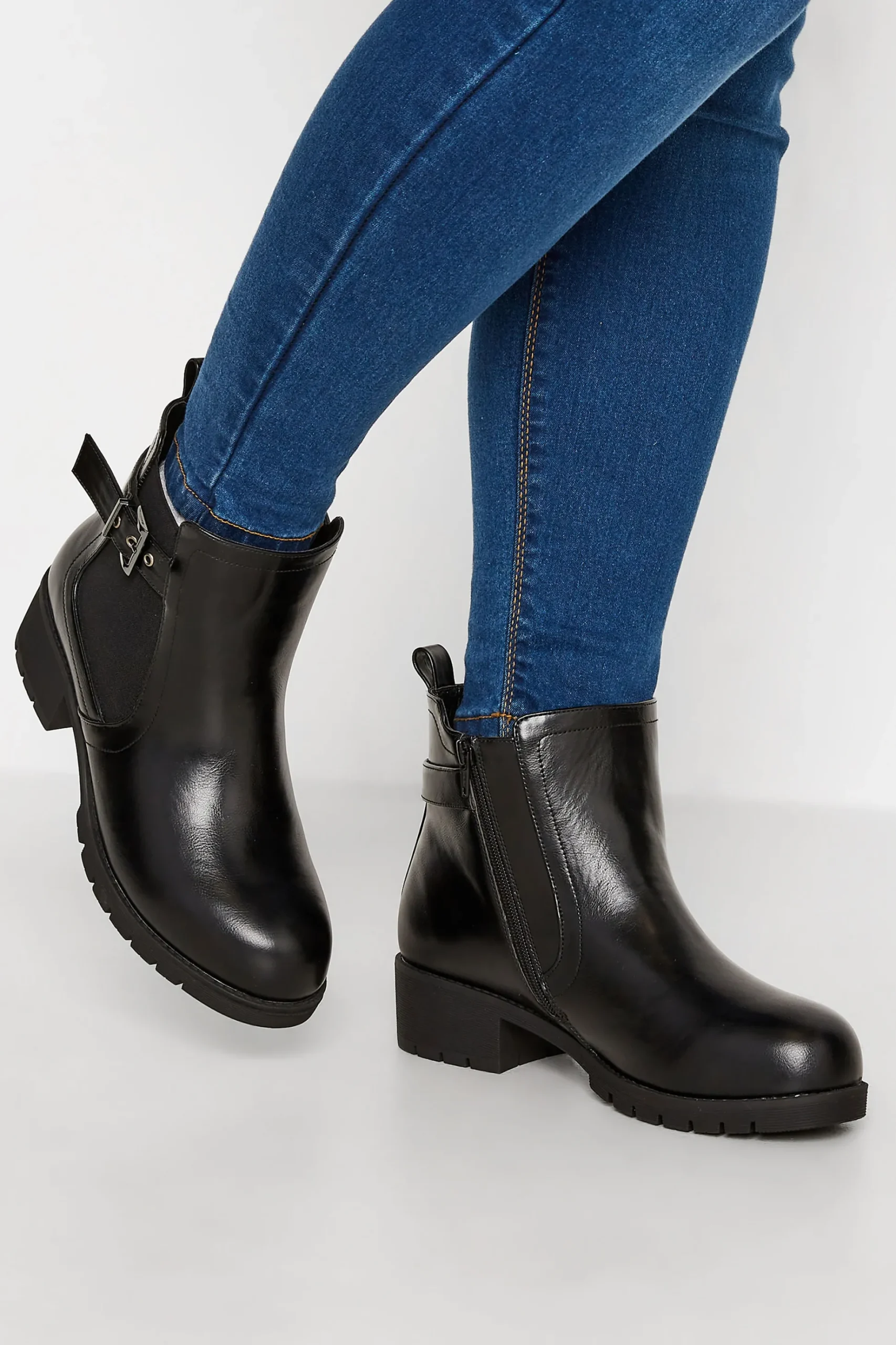 Yours Yours Black Buckle Ankle Boots In Wide E Fit & Extra Wide Eee Fit