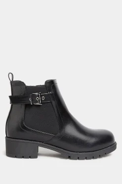 Yours Yours Black Buckle Ankle Boots In Wide E Fit & Extra Wide Eee Fit