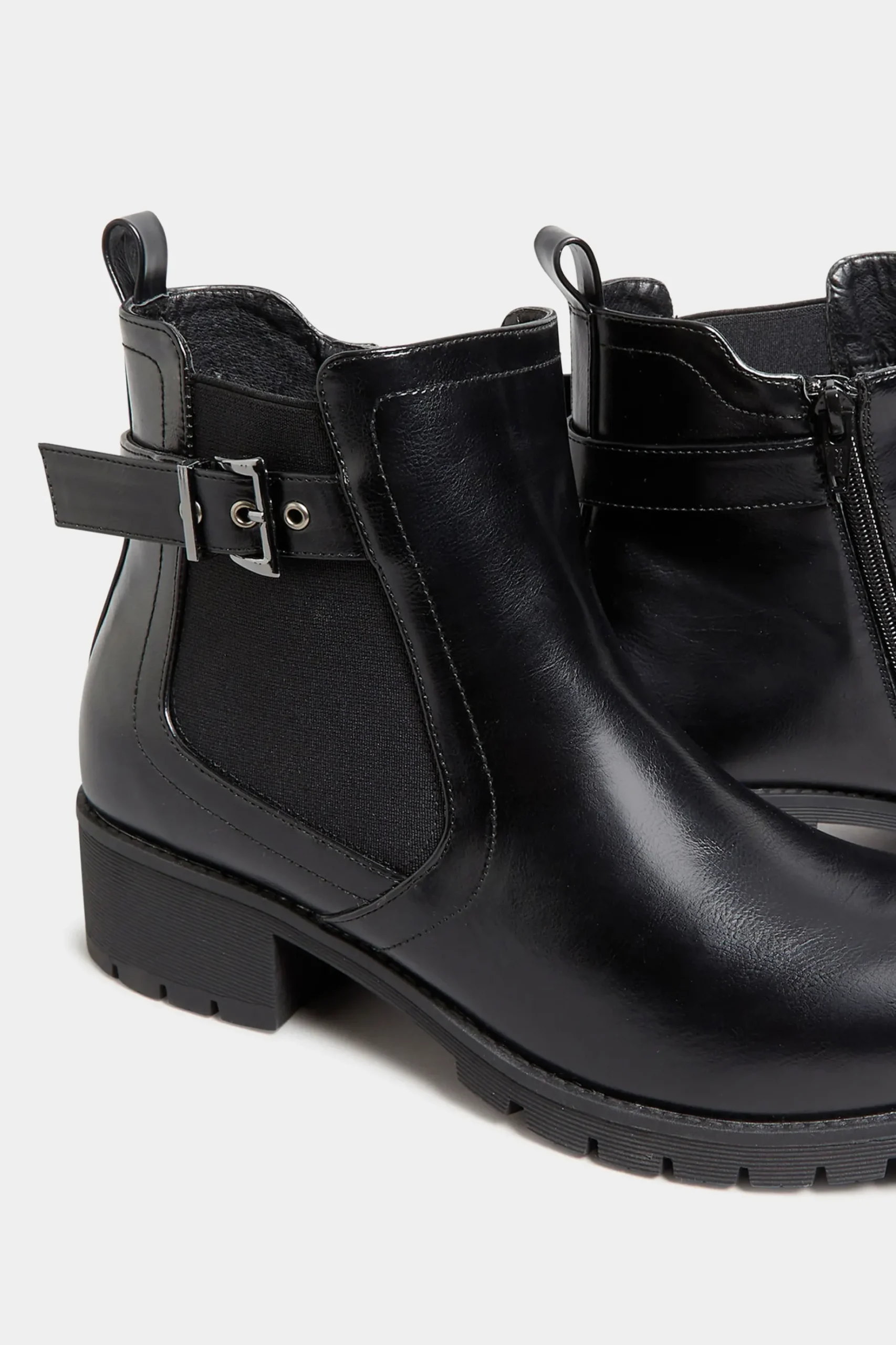 Yours Yours Black Buckle Ankle Boots In Wide E Fit & Extra Wide Eee Fit