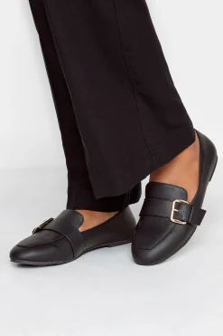 Yours Yours Black Buckle Faux Leather Loafers In Wide E Fit & Extra Wide Eee Fit