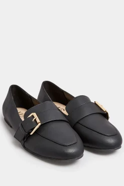 Yours Yours Black Buckle Faux Leather Loafers In Wide E Fit & Extra Wide Eee Fit