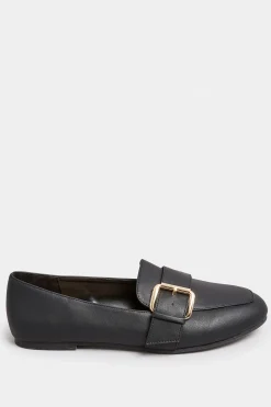 Yours Yours Black Buckle Faux Leather Loafers In Wide E Fit & Extra Wide Eee Fit