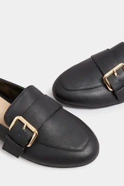 Yours Yours Black Buckle Faux Leather Loafers In Wide E Fit & Extra Wide Eee Fit
