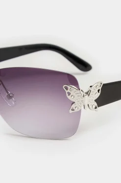 Yours Yours Black Butterfly Frameless Sunglasses