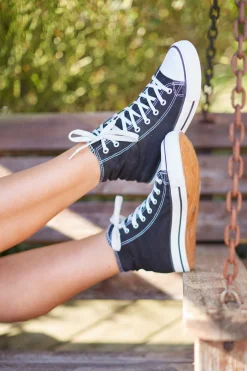 Yours Yours Black Canvas High Top Trainers In Wide E Fit