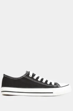 Yours Yours Black Canvas Low Trainers In Wide E Fit