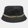 Yours Yours Black Chain Denim Look Bucket Hat