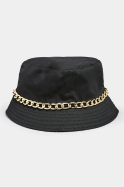 Yours Yours Black Chain Denim Look Bucket Hat
