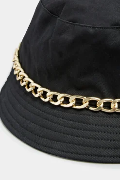 Yours Yours Black Chain Denim Look Bucket Hat