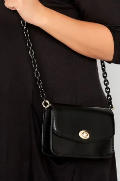 Yours Yours Black Chain Lock Detail Bag