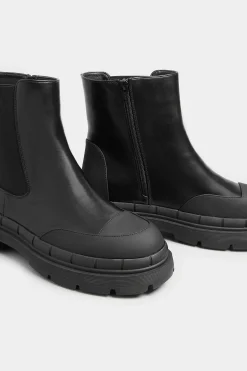 Yours Yours Black Chunky High Chelsea Boots In Extra Wide Eee Fit